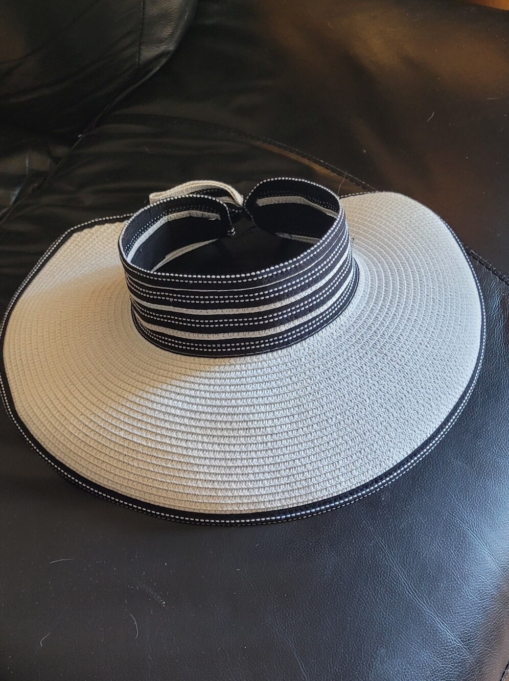 Wide Brim Sun Visor Hat in White with Black Trim